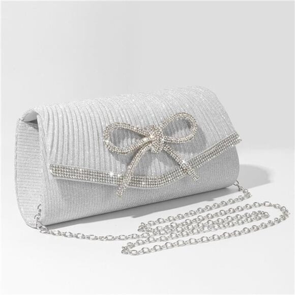 SH Glitter Clutch Purses for Women Elegant Bow Evening Bag Dressy Wedding - Picture 3 of 7